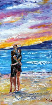 Wedding Couple am Meer Sonnenuntergang Strand Ölgemälde